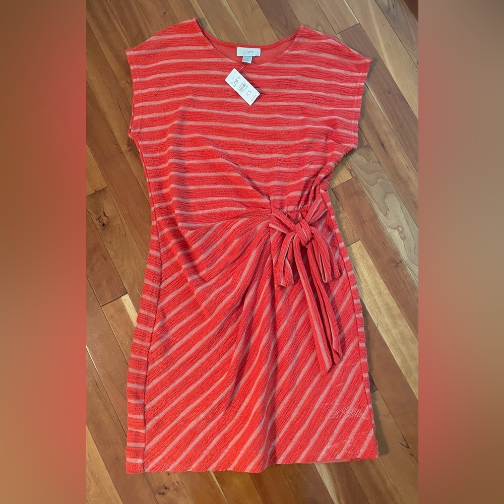 LOFT Red and White Striped Knit Dress XS NWT